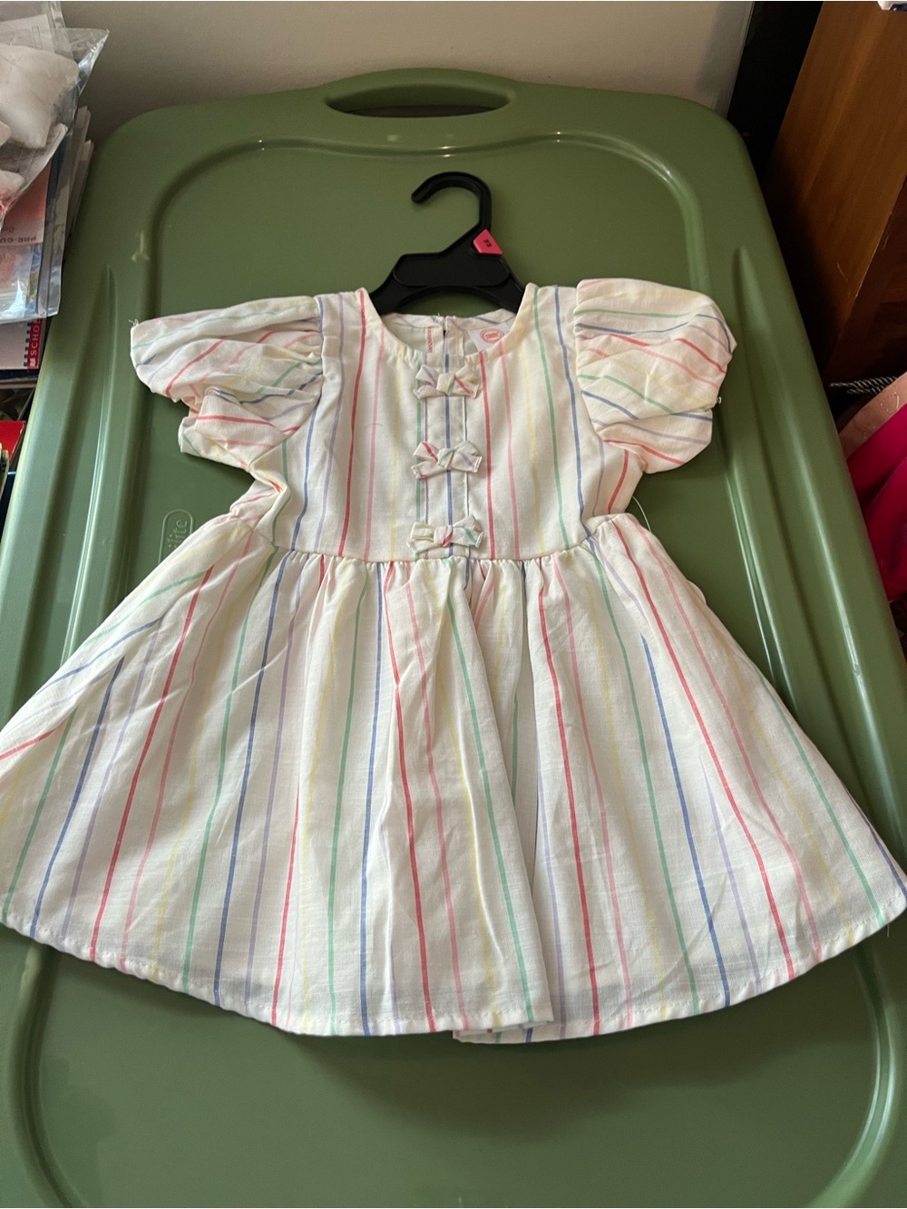 wonder nation White Dress with Pastel Rainbow Stripes